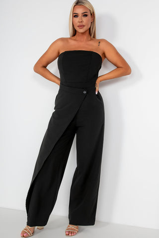 First Class | White Bandeau Feather Wide Leg Jumpsuit