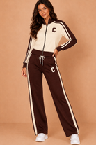 Aliyah Chocolate Contrast Stripe Co Ord