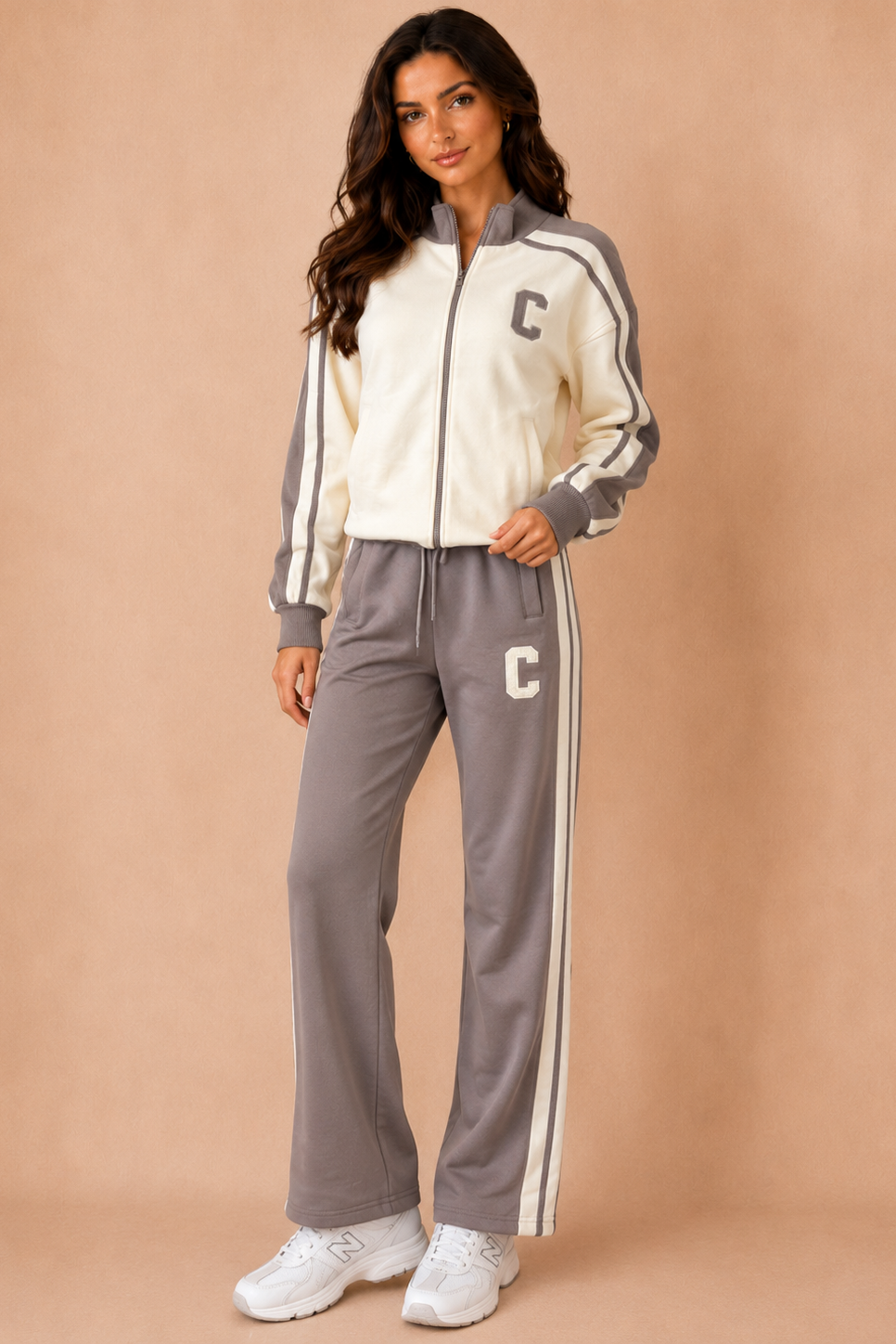 Aliyah Taupe Contrast Stripe Co Ord