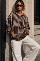 Alma Chocolate Striped Zip Up Hoodie