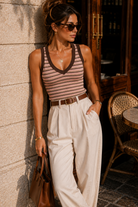 Alyssa Blush and Chocolate Ribbed Striped Top
