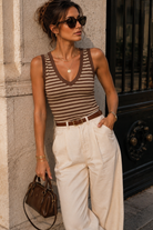 Alyssa Chocolate Ribbed Striped Top
