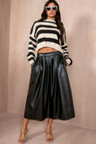 Amanda Black Leather Look Midi Skirt