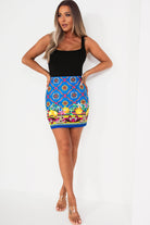 Amara Blue Printed Mini Skirt