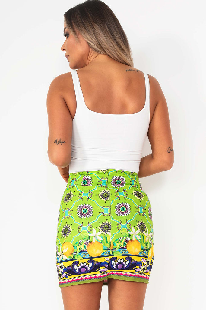 Amara Green Printed Mini Skirt