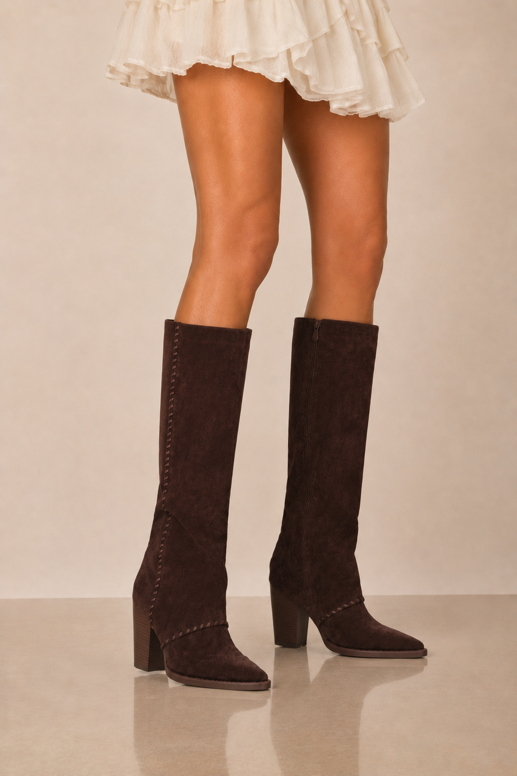 Amelia Chocolate Suedette Knee High Boots