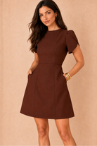 Ami Chocolate High Neck Mini Dress
