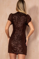 Ami Sequin Chocolate 3D High Neck Mini Dress