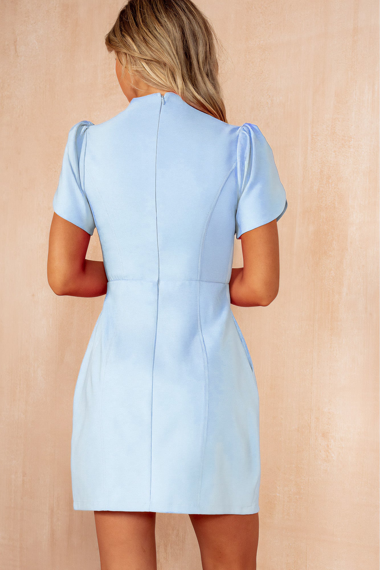 Ami Sky Blue High Neck Mini Dress