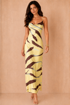 Amika Yellow Printed Cowl Neck Maxi Dress