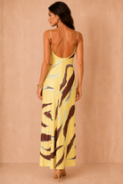 Amika Yellow Printed Cowl Neck Maxi Dress