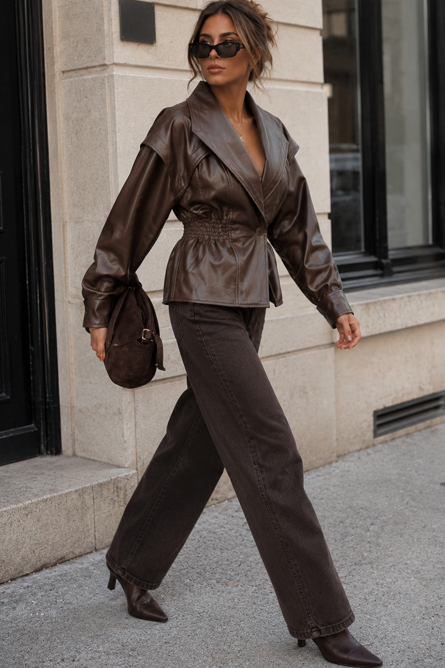 Amira Chocolate Faux Leather Jacket