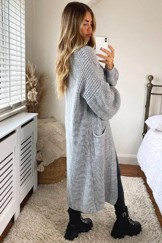 Amira Grey Chunky Knit Cardigan