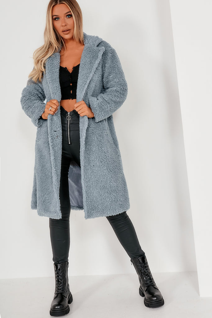 Black Longline Faux Shearling Coat – AX Paris