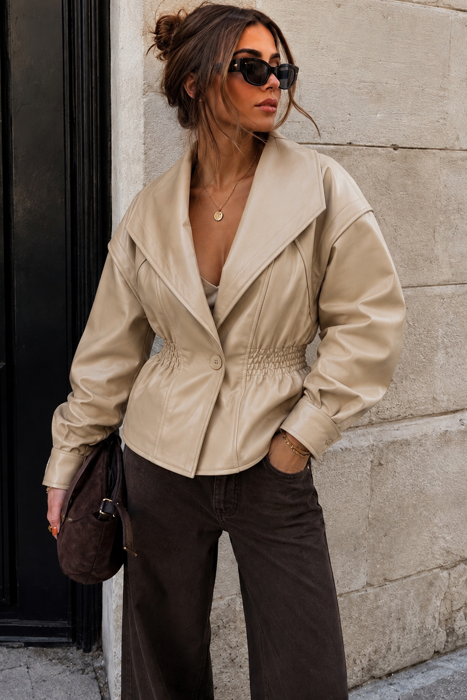 Amira Stone Faux Leather Jacket