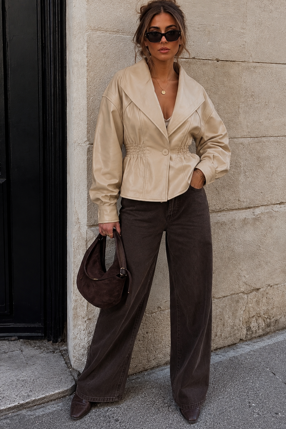 Amira Stone Faux Leather Jacket