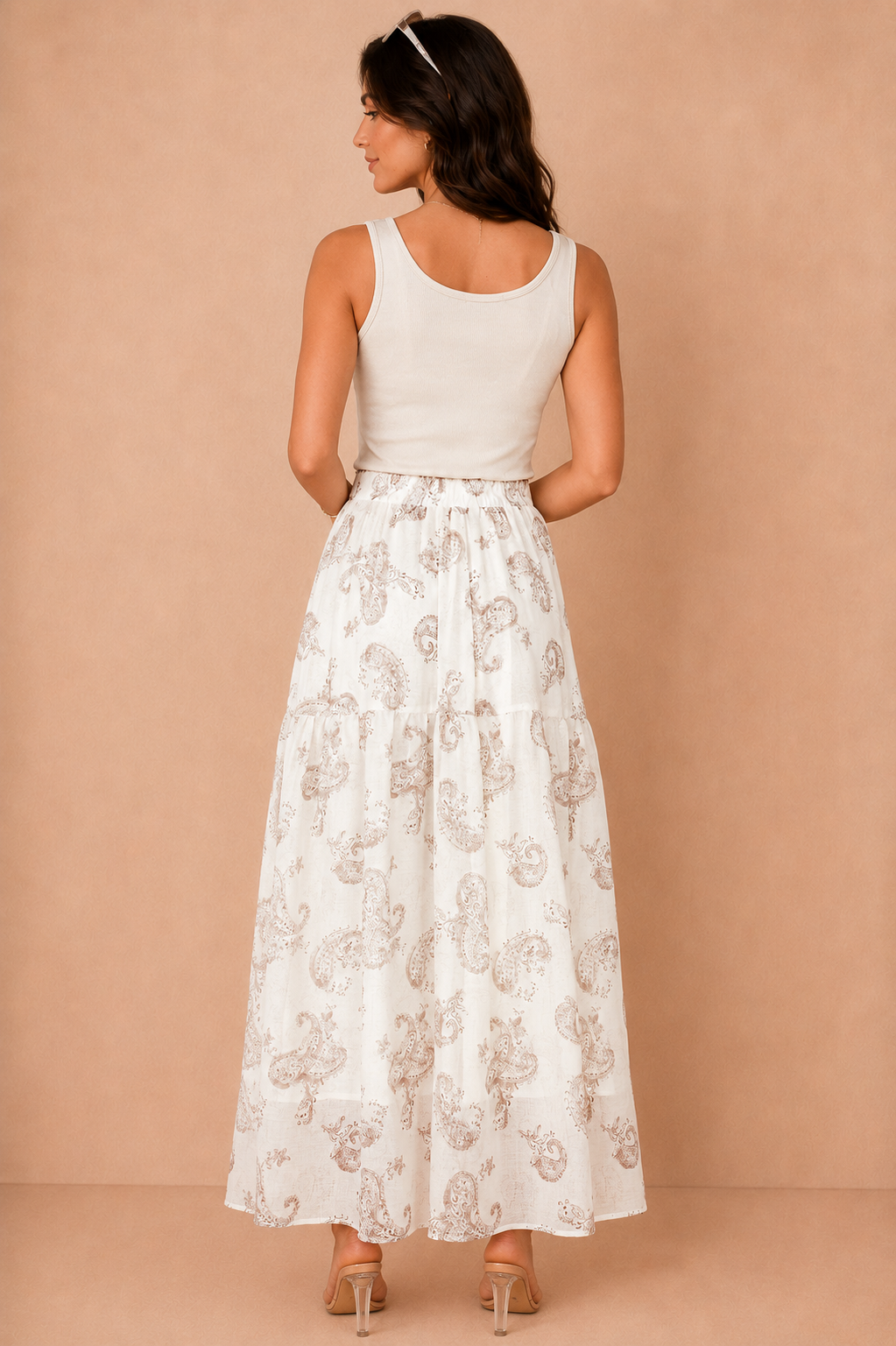Amora Cream Printed Boho Maxi Skirt