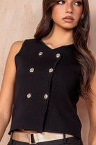 Andre Black Knit Button Front Top