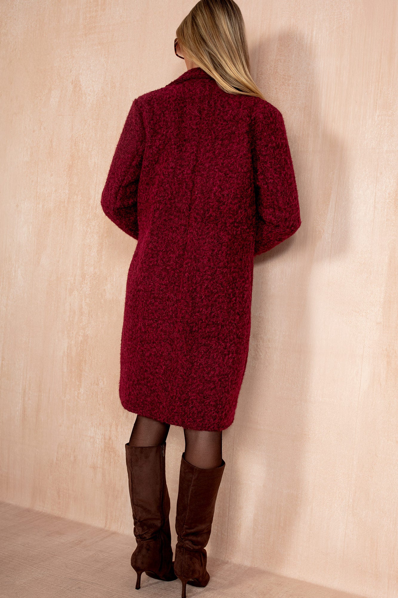 Angelina Burgundy Wool Double Breasted Coat