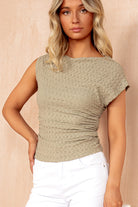 Angelina Khaki Textured One Shoulder Top