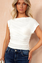 Angelina White Textured One Shoulder Top