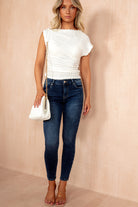Angelina White Textured One Shoulder Top