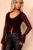Angie Burgundy Lace Frill Top