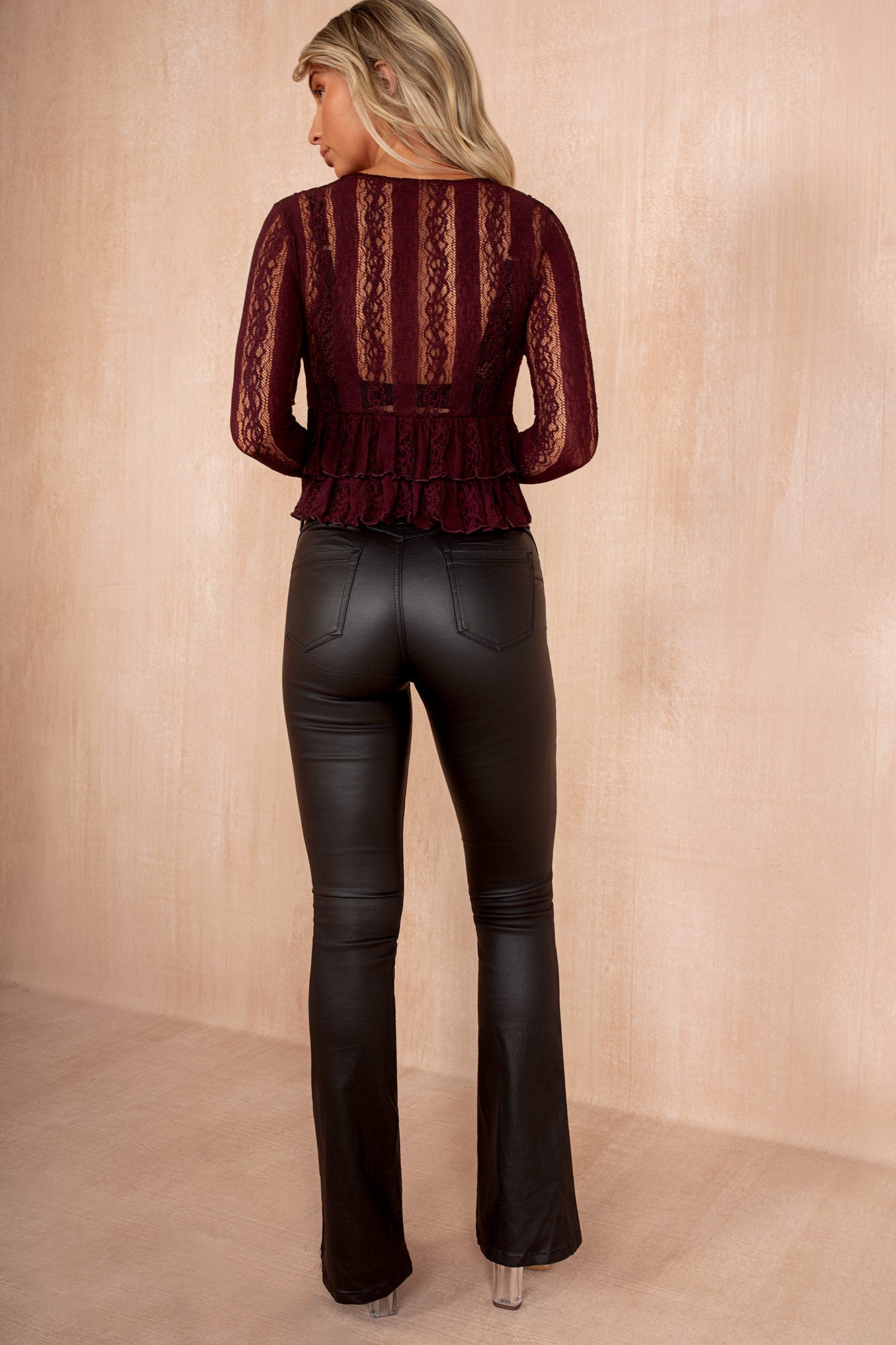 Angie Burgundy Lace Frill Top