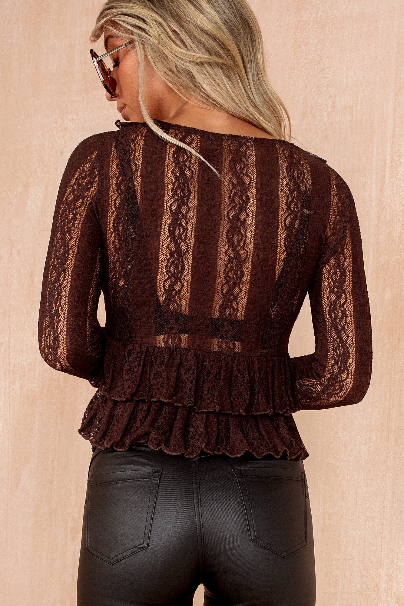 Angie Chocolate Lace Frill Top