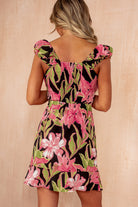 Angie Pink Tropical Puff Sleeve Dress