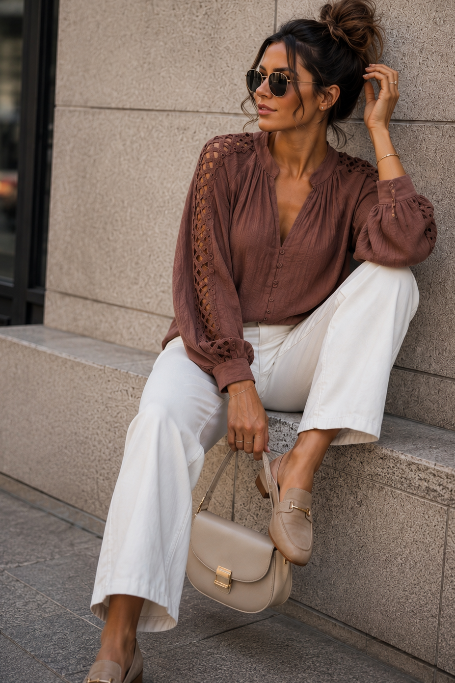 Anna Chocolate Cotton Cut Out Shirt