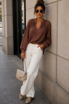 Anna Chocolate Cotton Cut Out Shirt