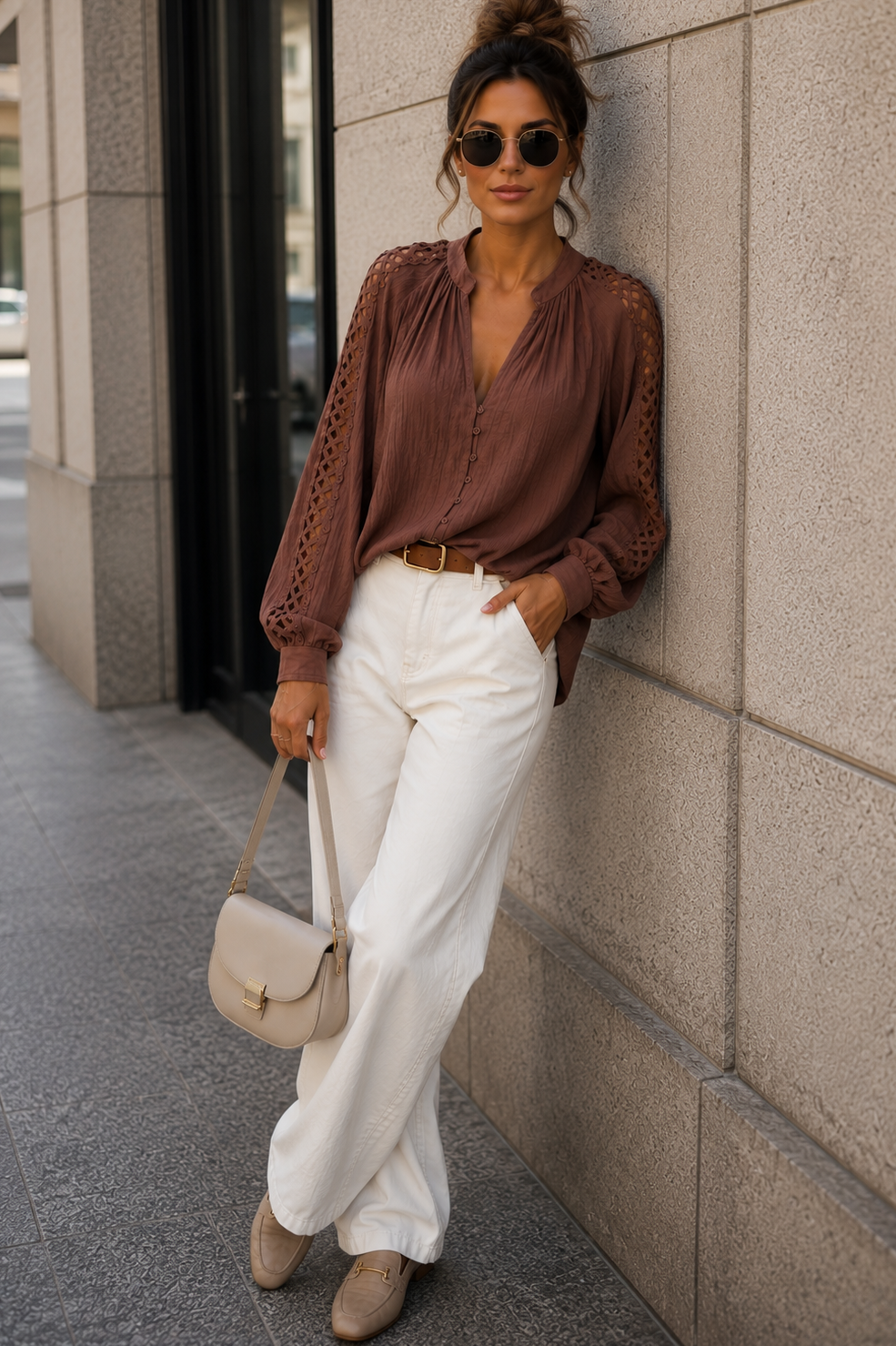 Anna Chocolate Cotton Cut Out Shirt