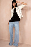 Anna Cream Suedette Biker Jacket