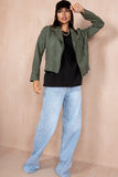 Anna Khaki Suedette Biker Jacket