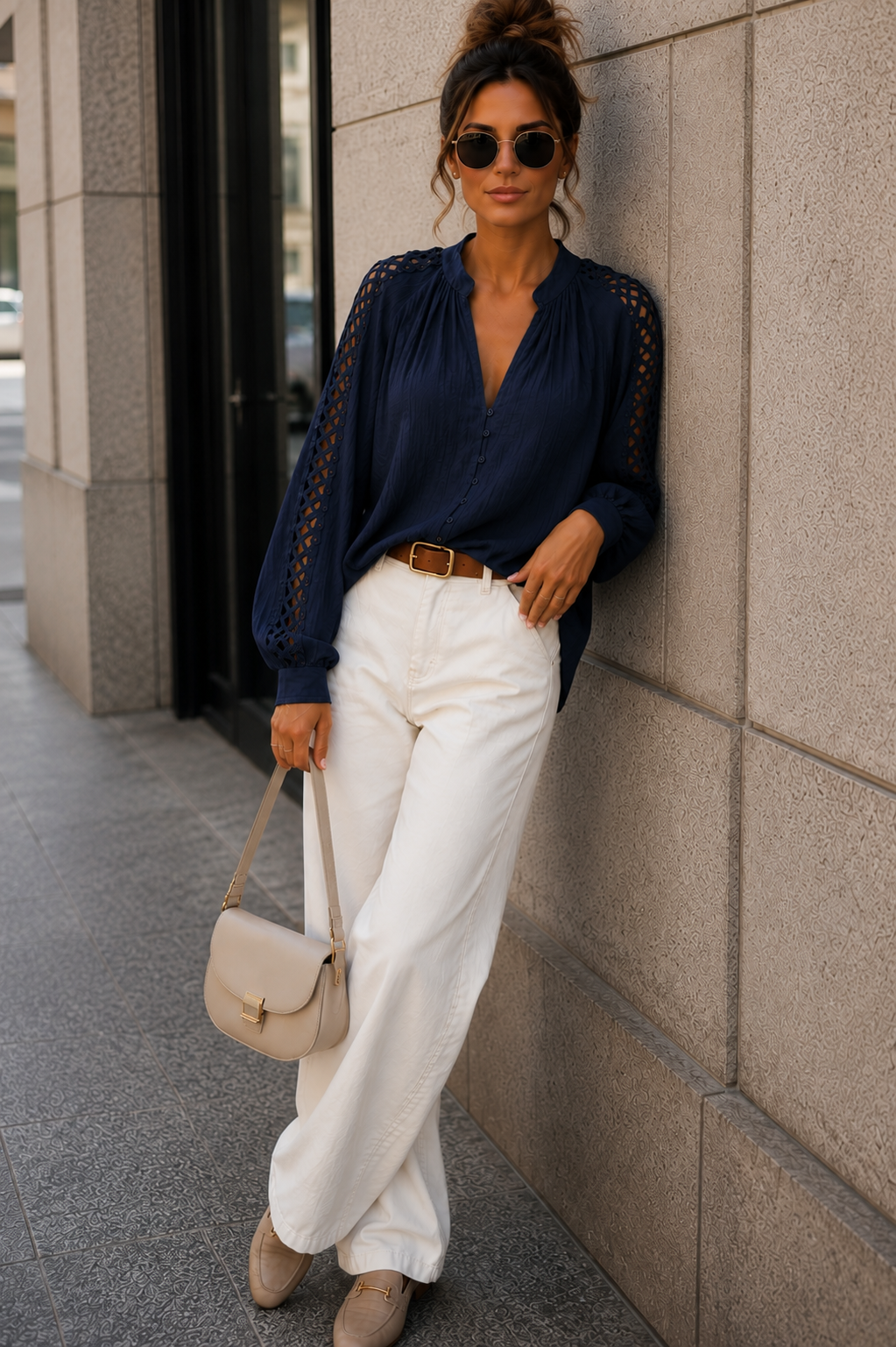 Anna Navy Cotton Cut Out Shirt