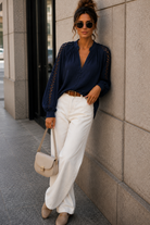 Anna Navy Cotton Cut Out Shirt