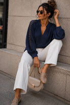 Anna Navy Cotton Cut Out Shirt