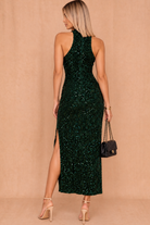 Annie Green Velvet Sequin Racer Neck Midi Dress