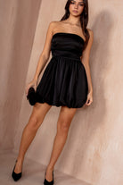 Aoife Black Satin Puffball Dress