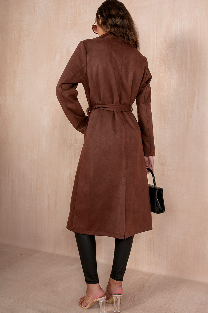 Arianna Chocolate Suedette Belted Coat