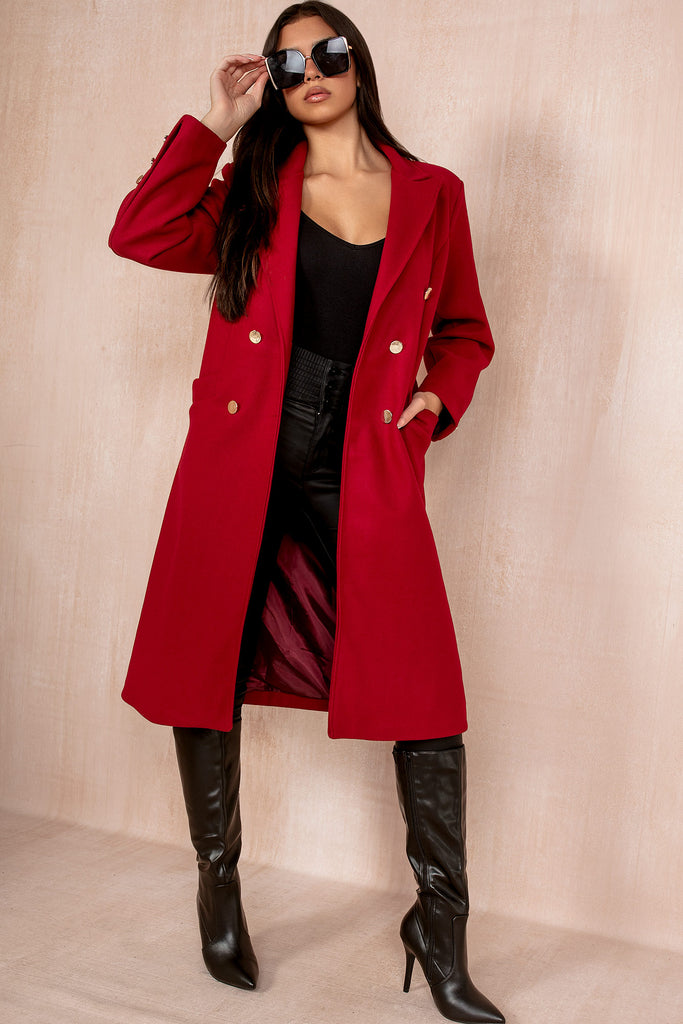 Ariel Burgundy Longline Belted Coat