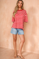 Aries Red and Pink Cotton Striped T Shirt