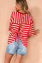 Aries Red and Pink Cotton Striped T Shirt
