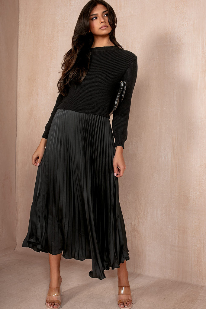 Arlene Black Pleated Dress