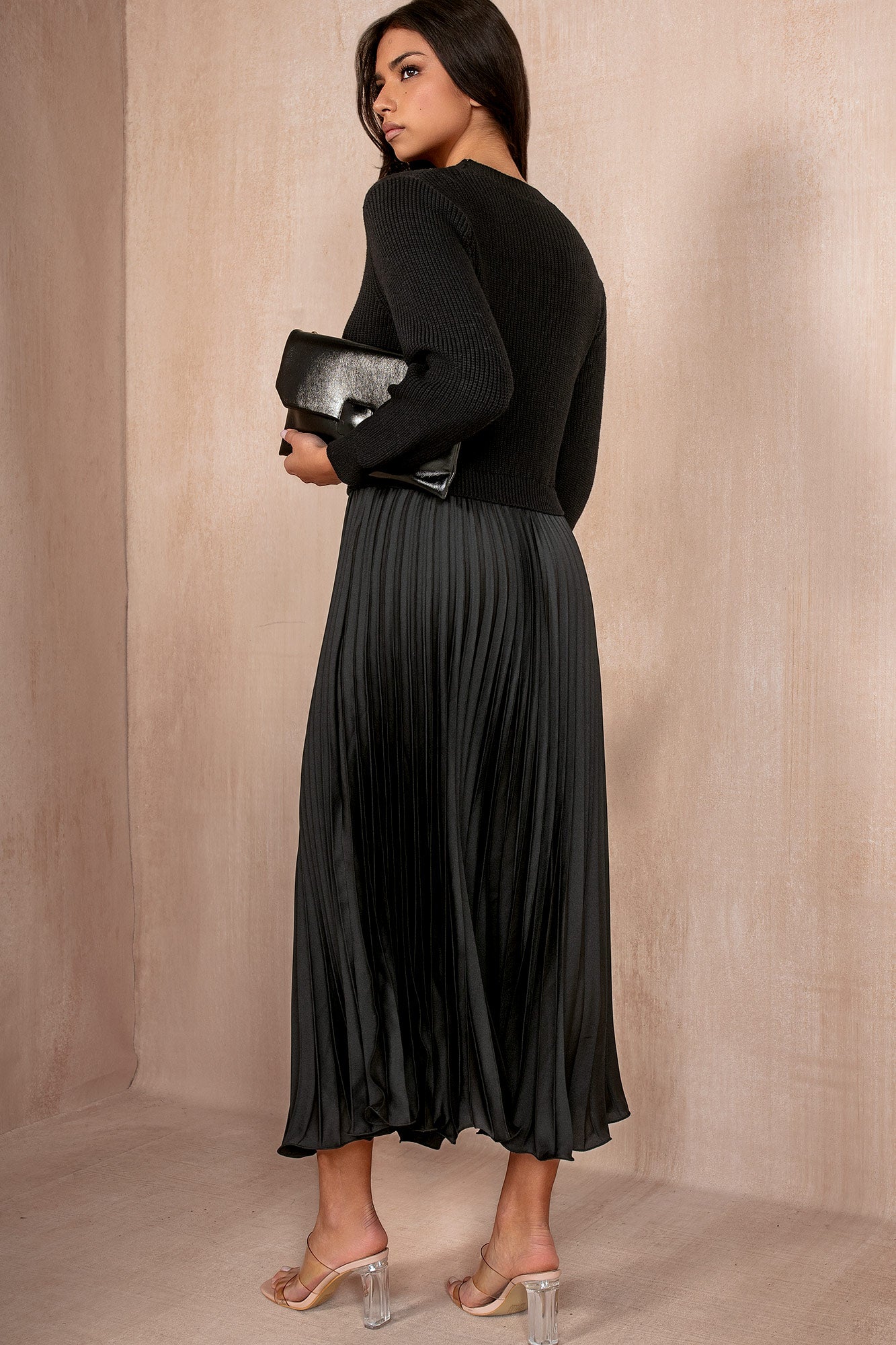 Arlene Black Pleated Dress