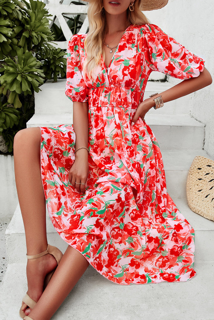 Ashley Red Chiffon Print Dress
