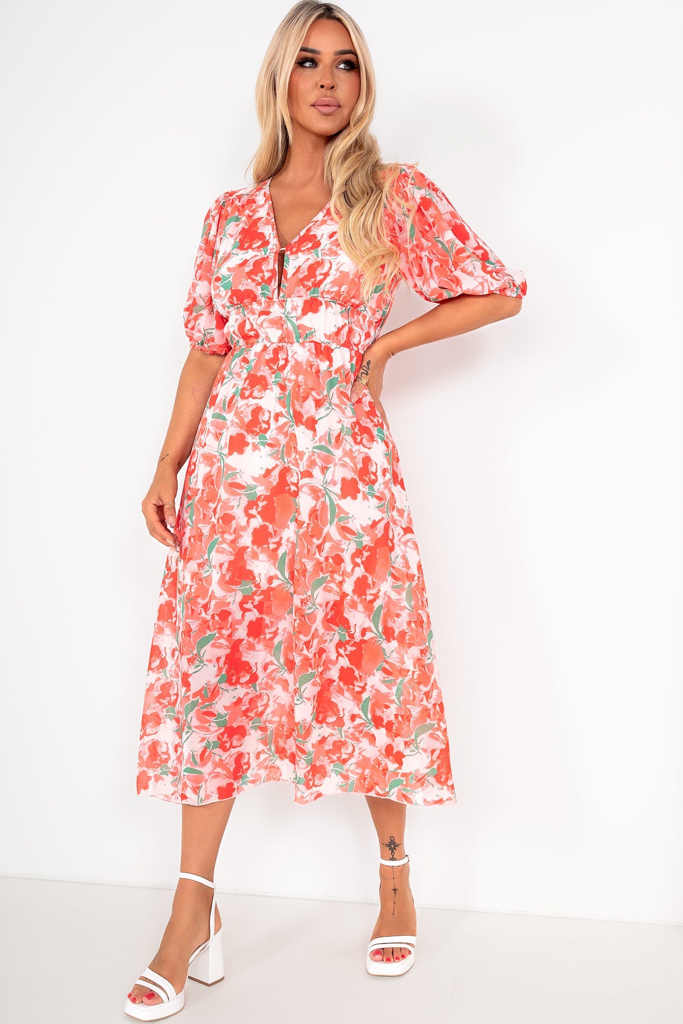 Ashley Red Chiffon Print Dress