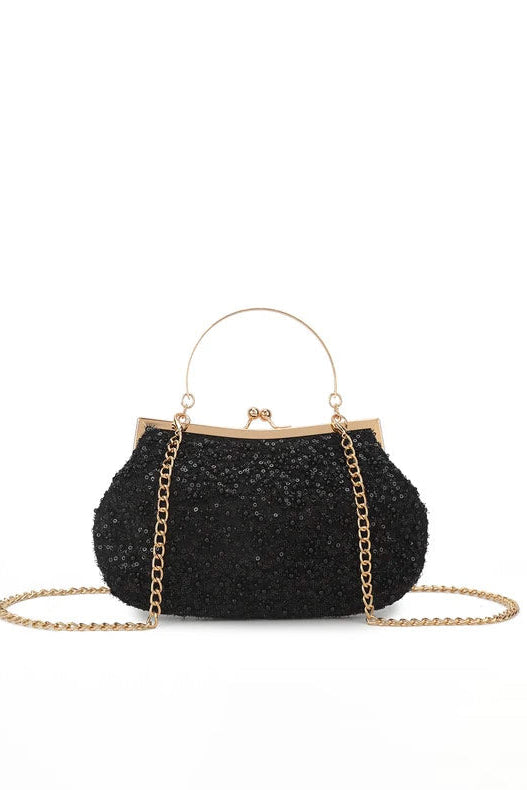 Astra Black Sequin Detachable Chain Bag
