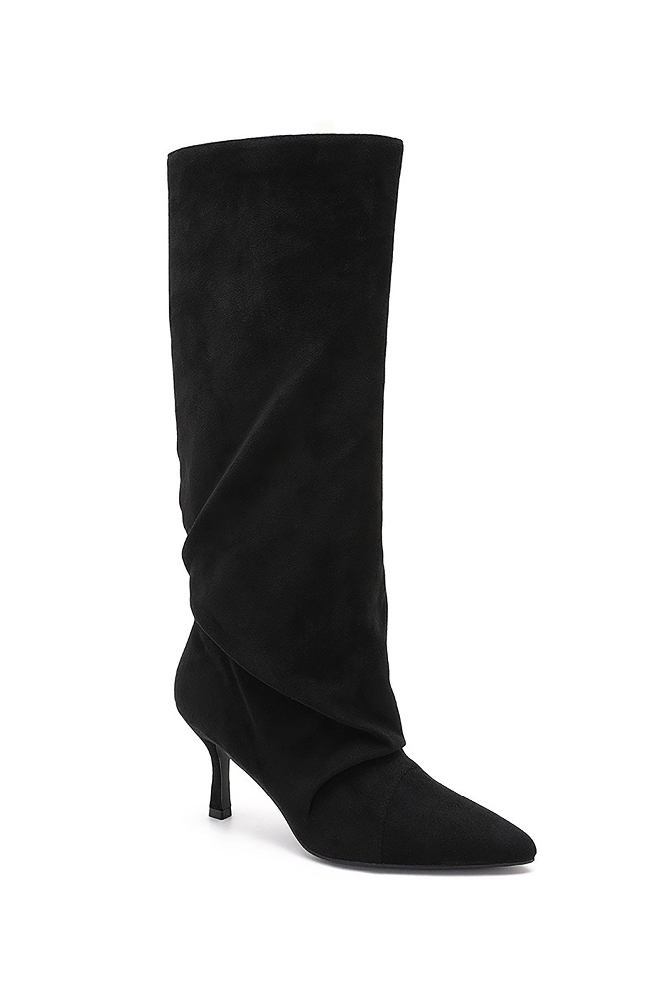 Audrey Black Suedette Knee High Boots